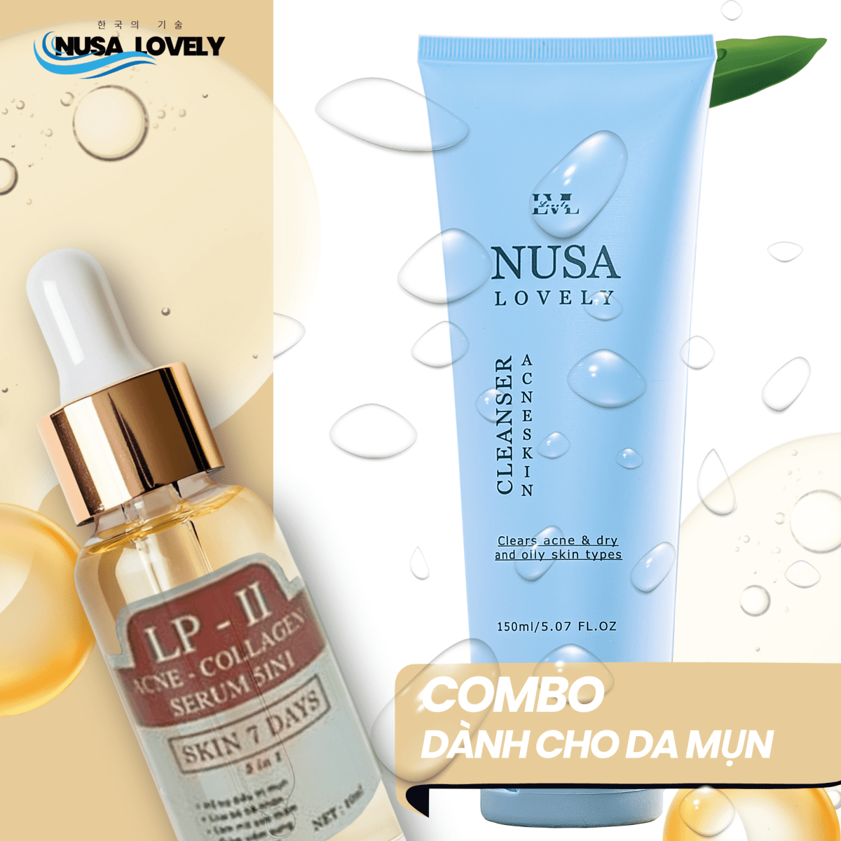 Combo Giảm Mụn Sữa Rửa Mặt Nusa Lovely 150ml + Serum 10ml - Nusa Lovely Việt Nam